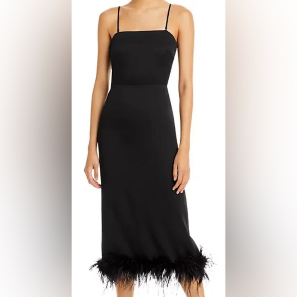 Lucy Paris Womens Mareena Feather Trim Black Dress Medium
